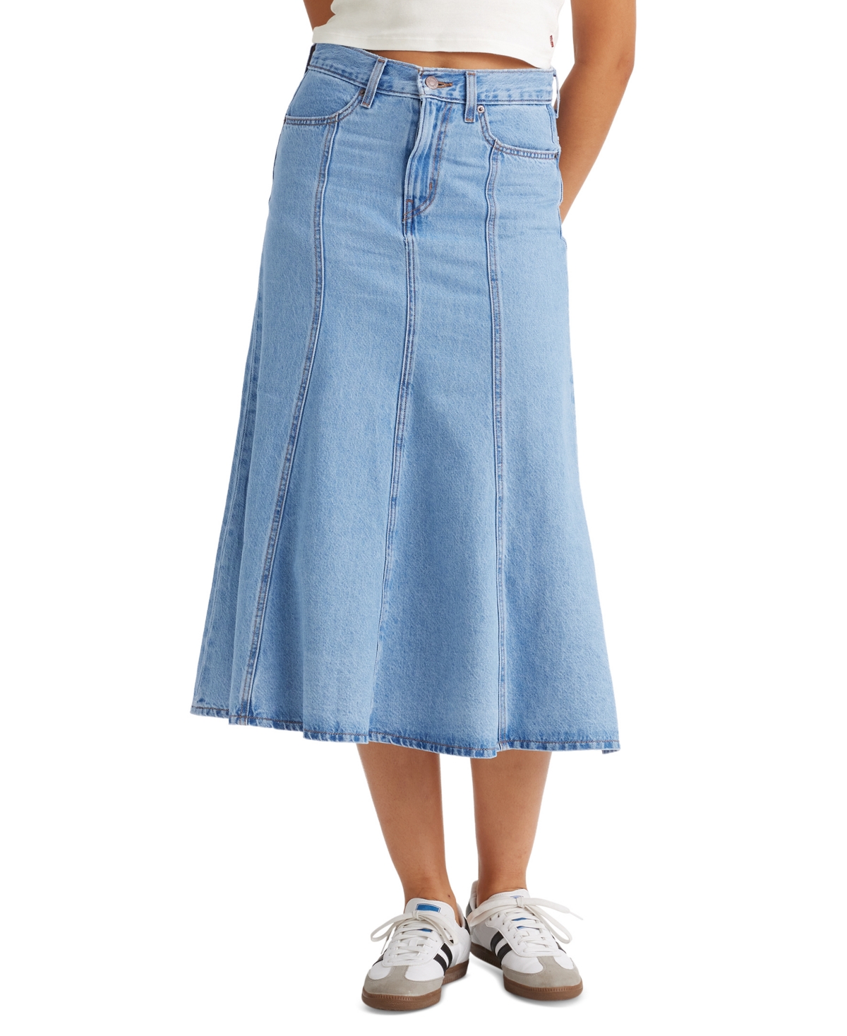 Women's Cotton Paneled Denim Midi Skirt - I Will