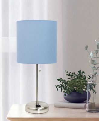 Oslo 19.5" Contemporary Bedside Standard Metal Table Desk Lamp with White Drum Fabric Shade