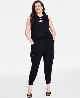 Plus Size Textured O Ring Top Cargo Jogger Pants Created For Macys