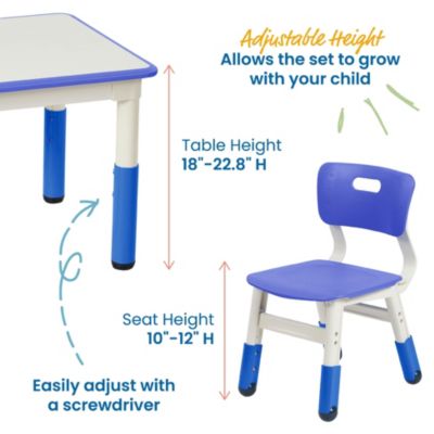 23in x 47in Rectangle Dry-Erase Activity Table and 2 Adjustable Height Plastic Chairs - Grey