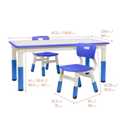 23in x 47in Rectangle Dry-Erase Activity Table and 2 Adjustable Height Plastic Chairs - Grey
