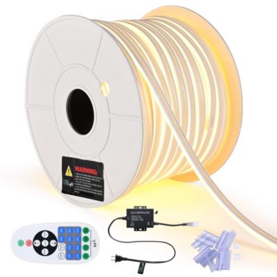 150FT Remote Control AC 110V IP65 Waterproof Cuttable Dimmable Flexible DIY DEL-D150W Warm White Neon Rope Lights