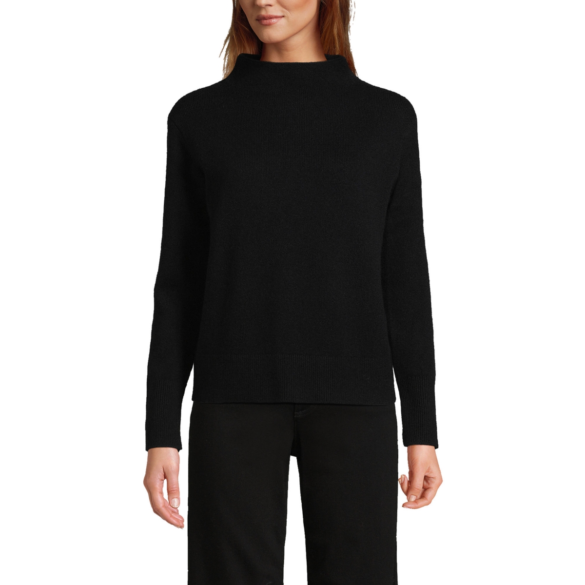 Women's Cashmere Funnel Neck Sweater - Black