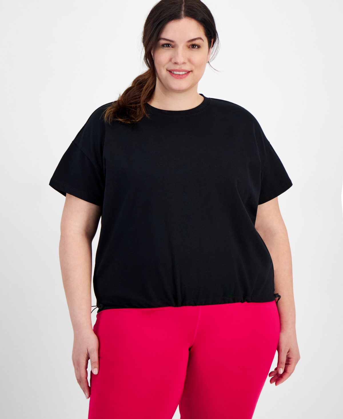 Plus Size Comfort Flow Drawcord T-Shirt, Created for Macy's - Deep Black