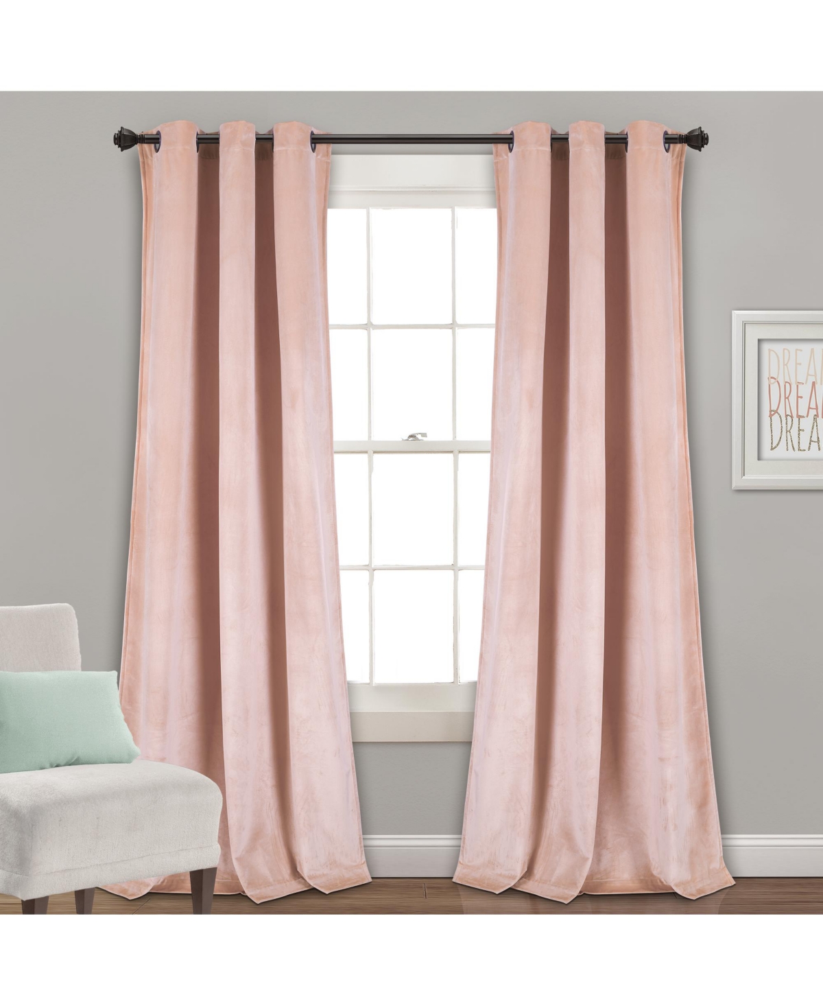 Prima Velvet Solid Light Filtering Window Curtain Panels - Blush