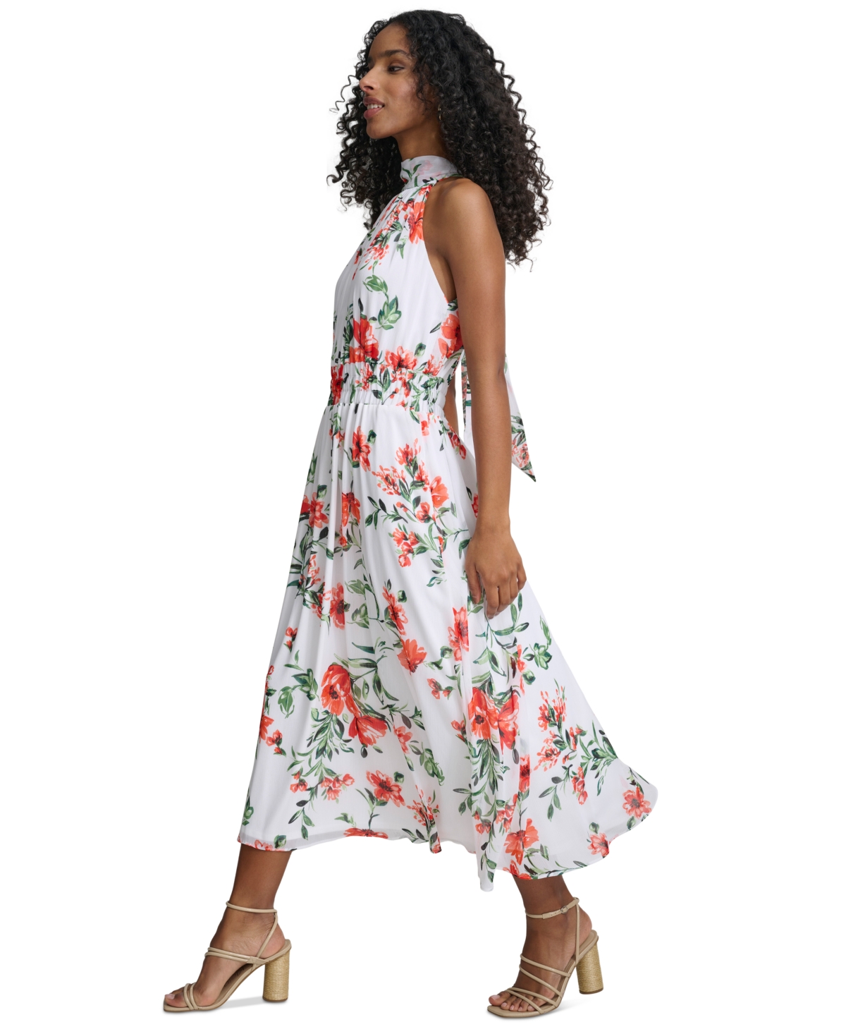 Shop Calvin Klein Women's Floral-print A-line Halter Dress In Tango Mult