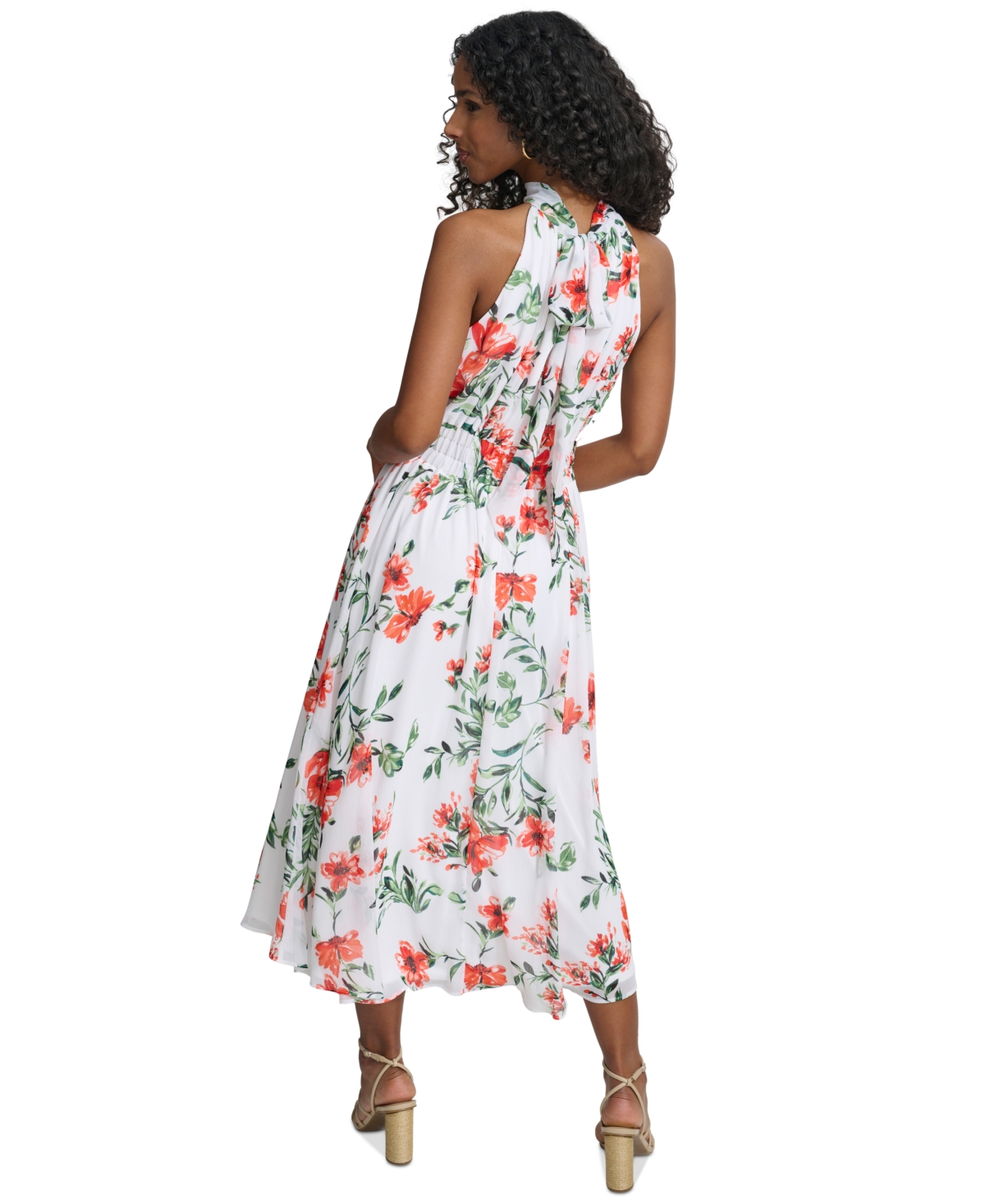 Shop Calvin Klein Petite Floral-print A-line Halter Dress In Tango Mult