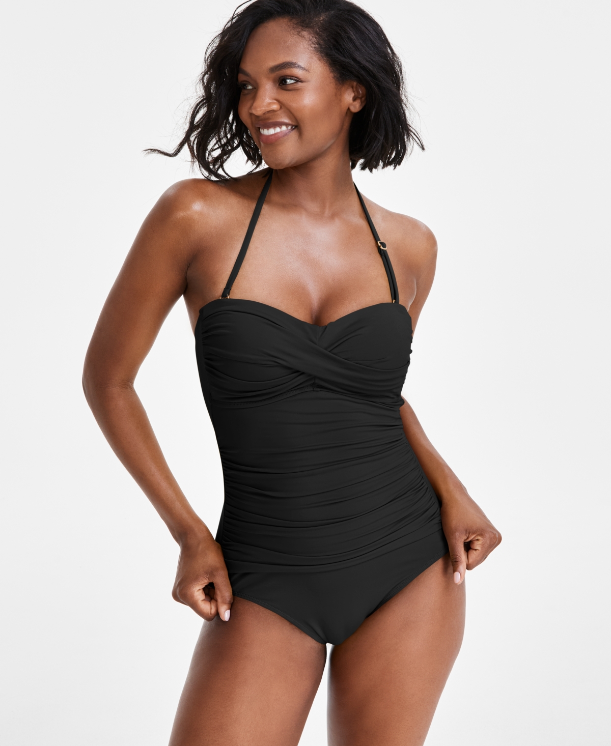 Twist-Front Ruched One-Piece Swimsuit - Arctic Blue