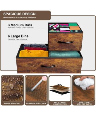 9 Drawers Fabric Dresser Chest Closet Storage Organizer with Side Pockets and Hooks for Bedroom