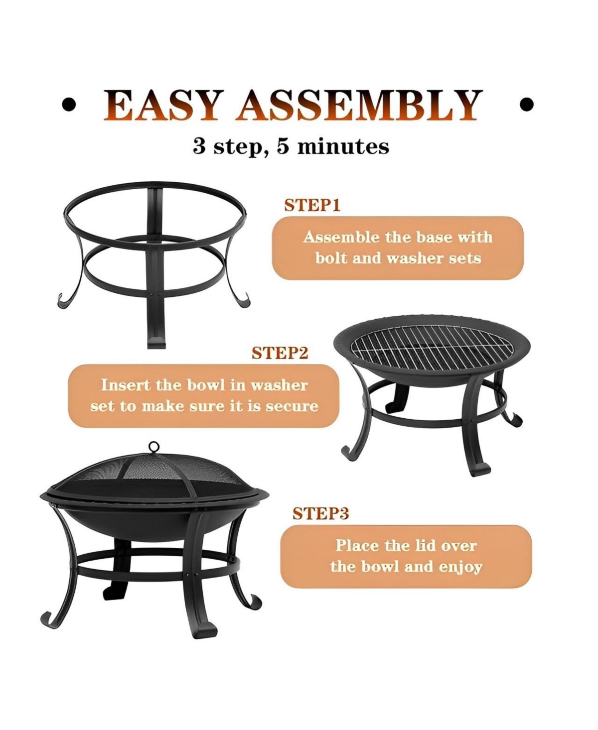 Outdoor All-Season Portable Steel Fire Pits Fire Places with Spark Screen, Barbecue Net, Poke