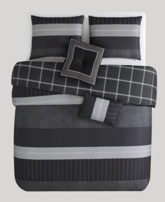 Kyle Black 100% Cotton Sateen 5 Piece Reversible Comforter Set, King