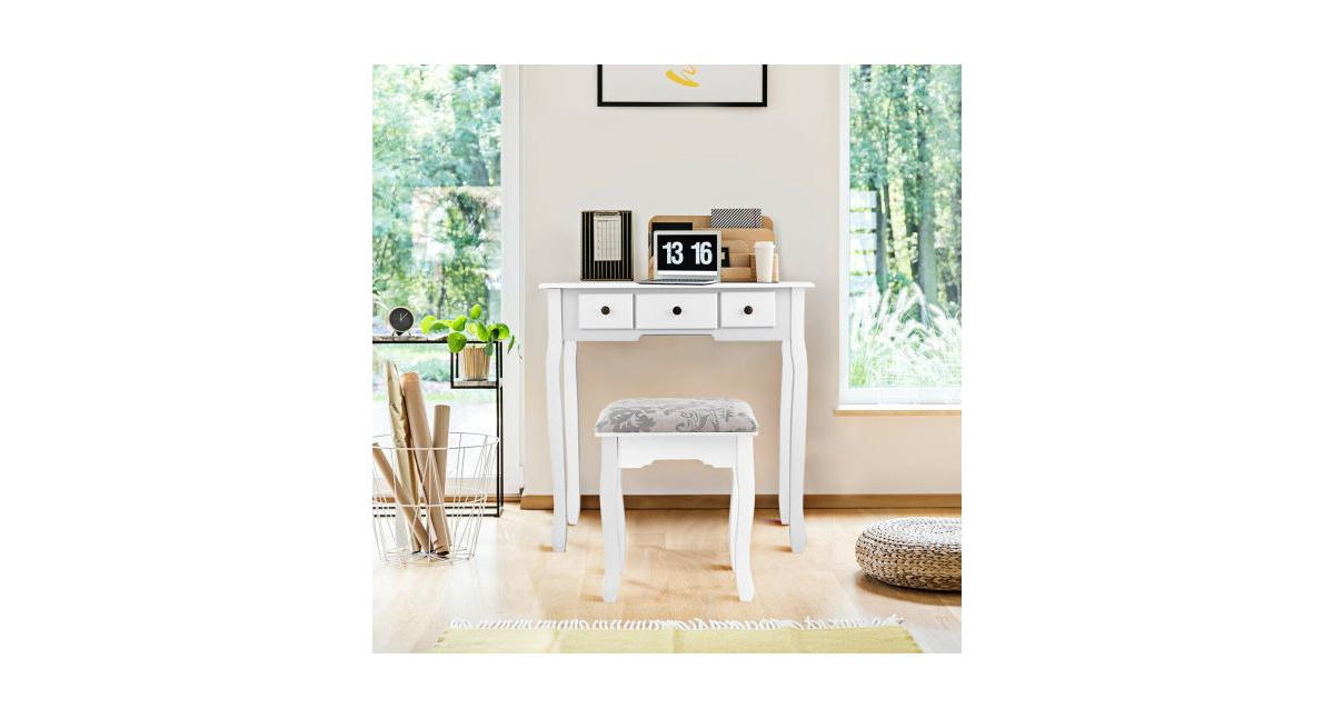 Shop Slickblue Dressing Table Set With Oval Mirror Stool And 5 Storage Drawers In White