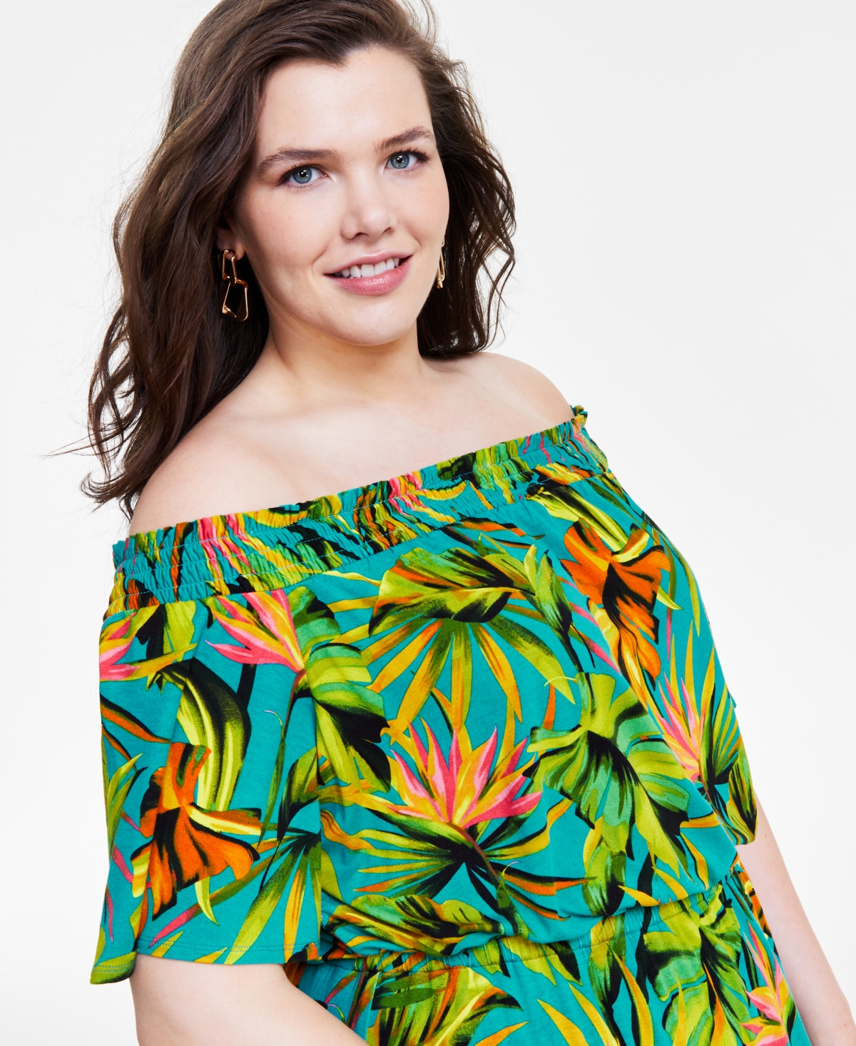 Shop Inc International Concepts Plus Size Off-the-shoulder Maxi Dress, Created For Macy's In Tropical Garden