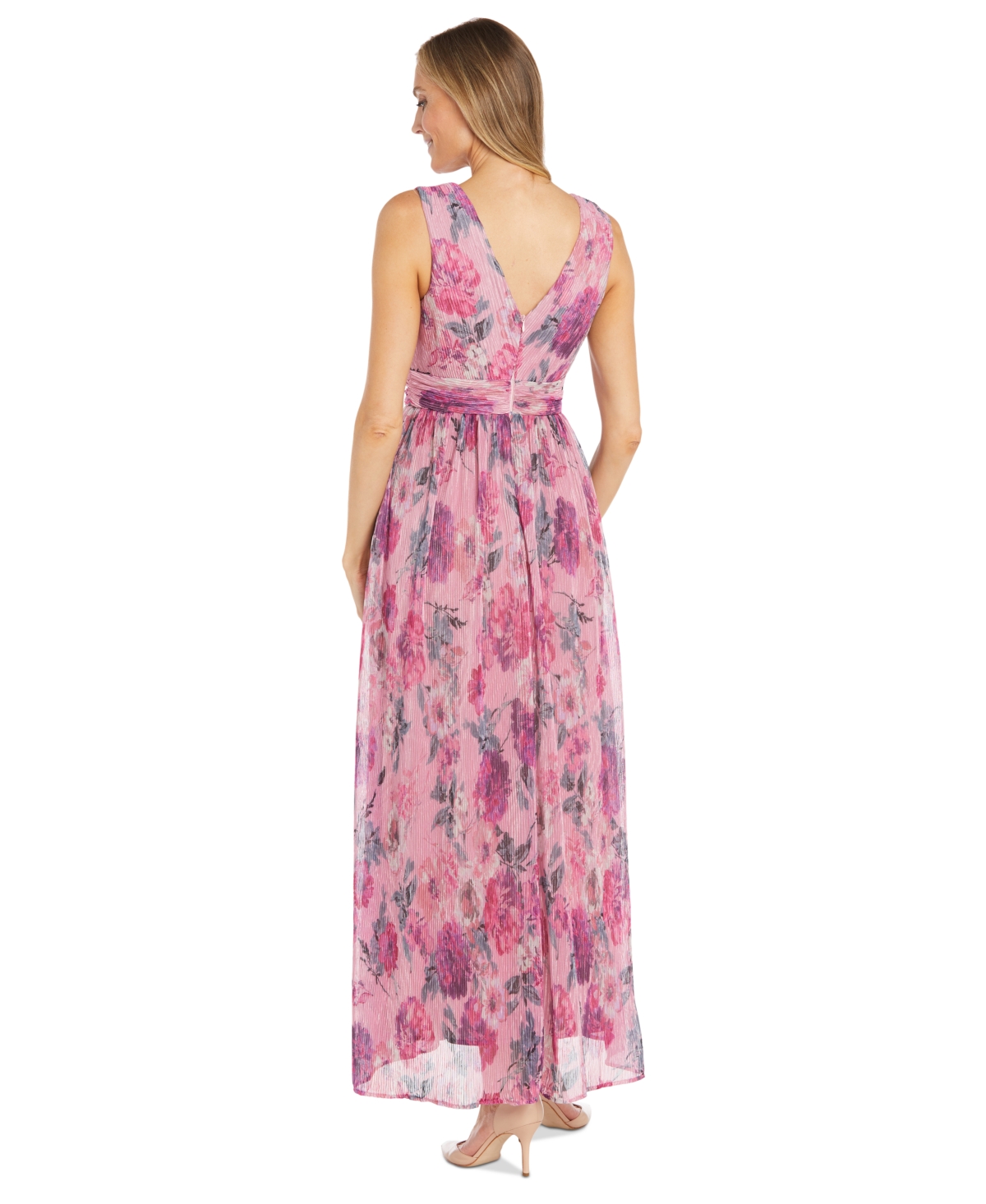 Shop R & M Richards Petite Floral-print Crinkled Maxi Dress In Pink Multi
