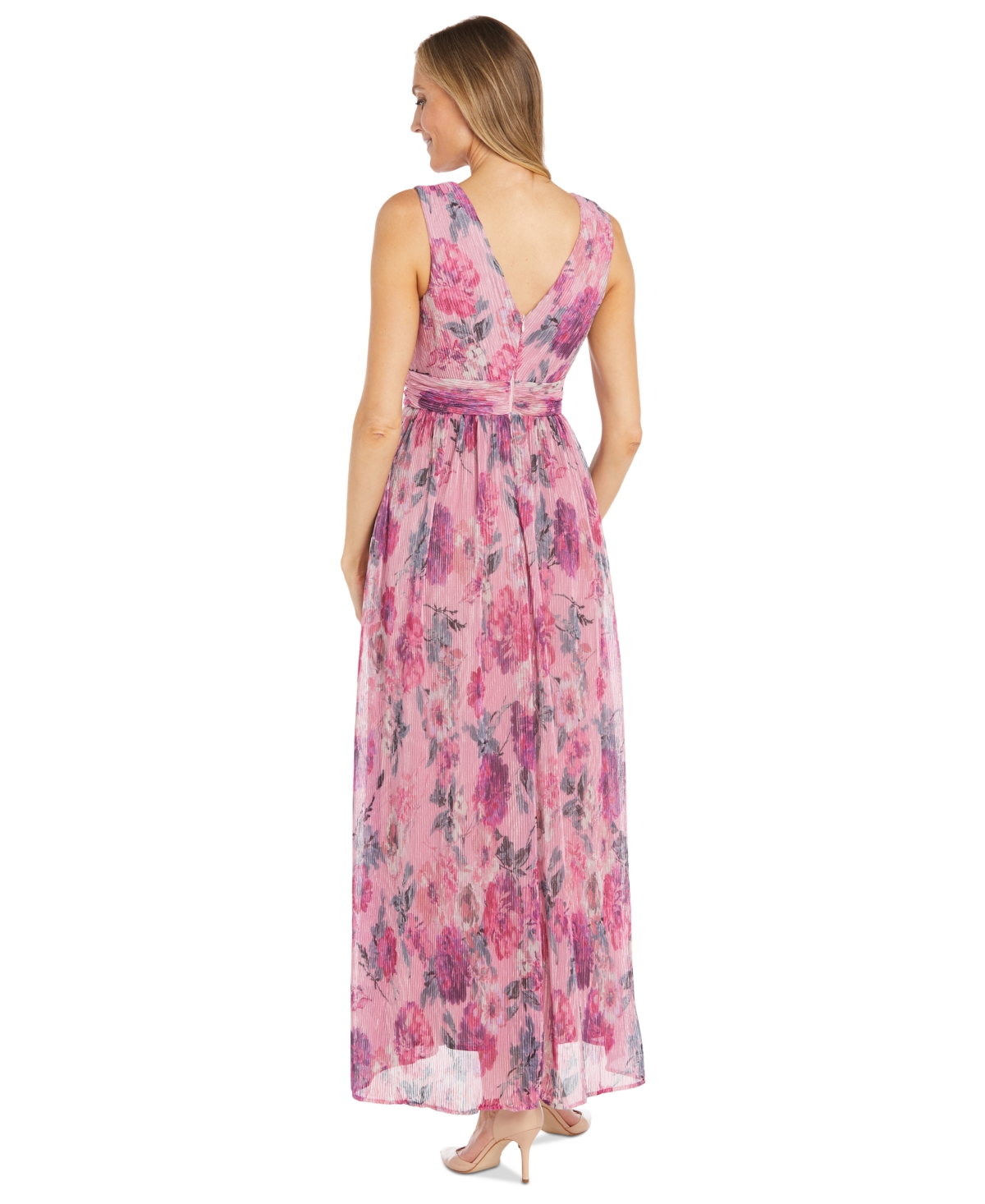 Shop R & M Richards Women's Floral-print Crinkled Maxi Dress In Pink Multi