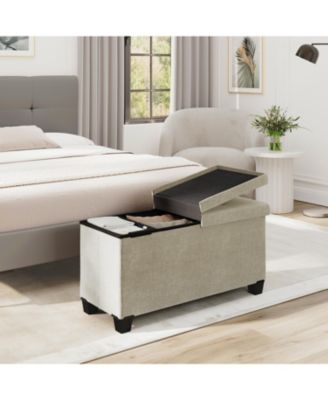 30 Inch Ottoman Storage Bench with Storage Bins - Leatherette or Fabric Finish