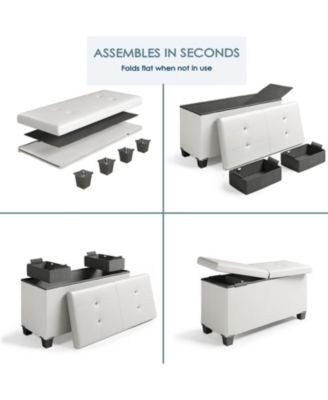 30 Inch Ottoman Storage Bench with Storage Bins - Leatherette or Fabric Finish