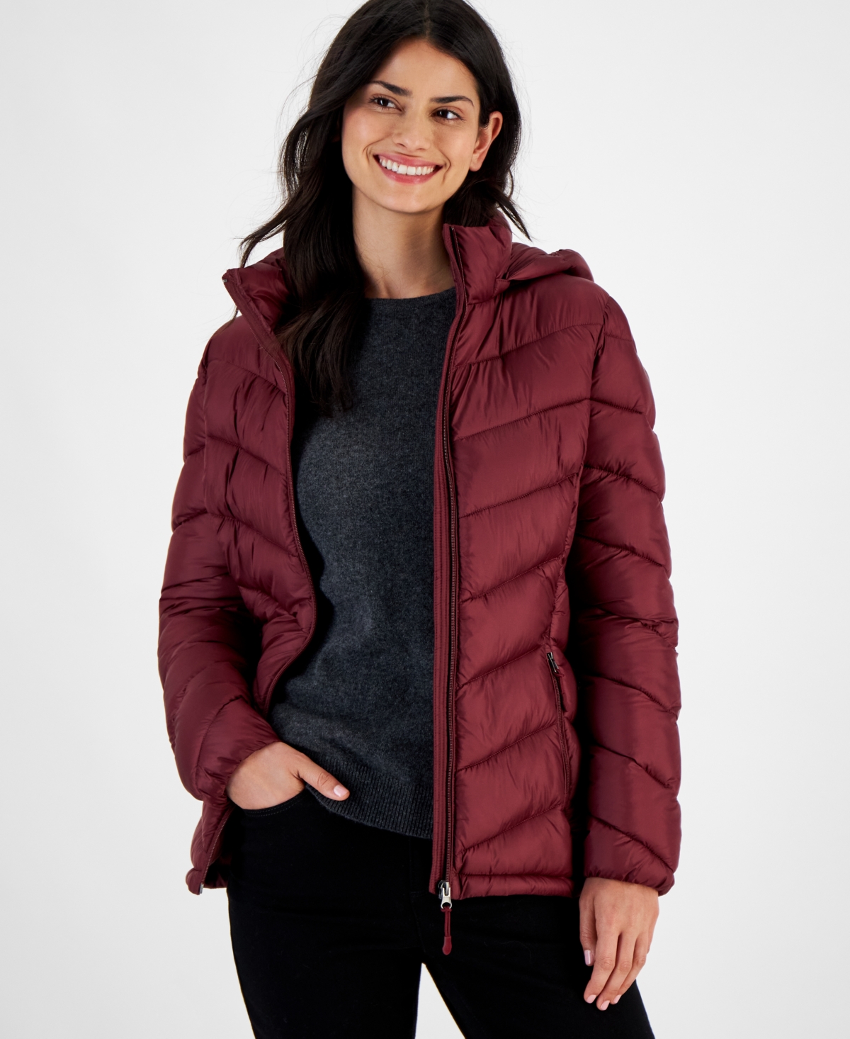 Shop Charter Club Women's Packable Hooded Puffer Coat, Created For Macy's In Garnet