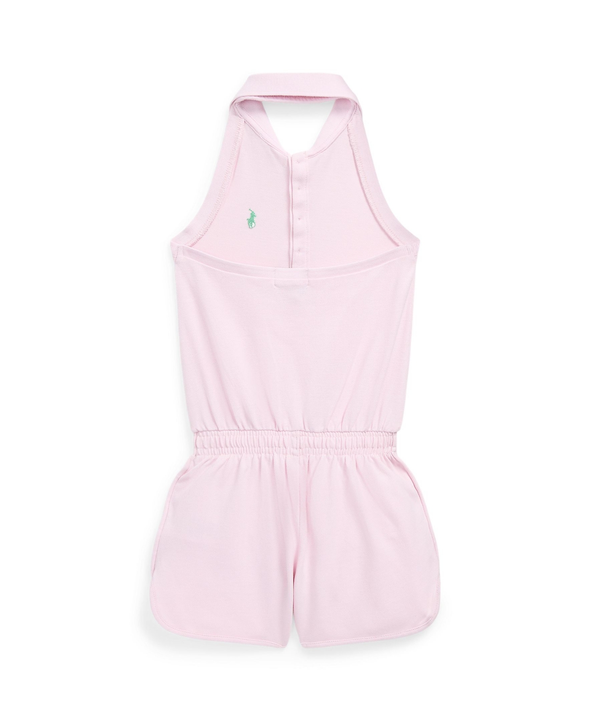 Shop Polo Ralph Lauren Toddler And Little Girls Stretch Mesh Halter Polo Romper In Deco Pink With Light Green