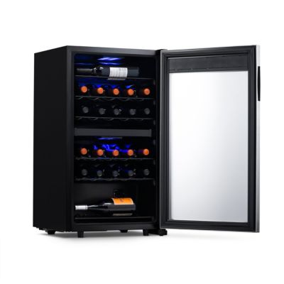 Freestanding 28 Bottle Dual Zone Compressor Wine Fridge in Stainless Steel, Adjustable Racks and Exterior Digital Thermostat