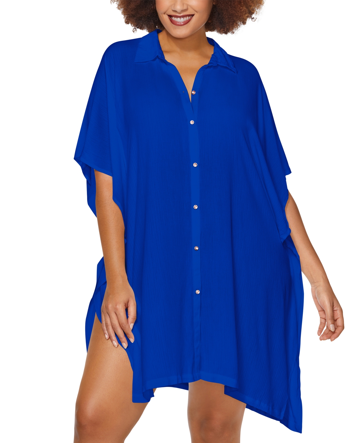 Vacay Button-Up Shirt Cover-Up - Blue Sport