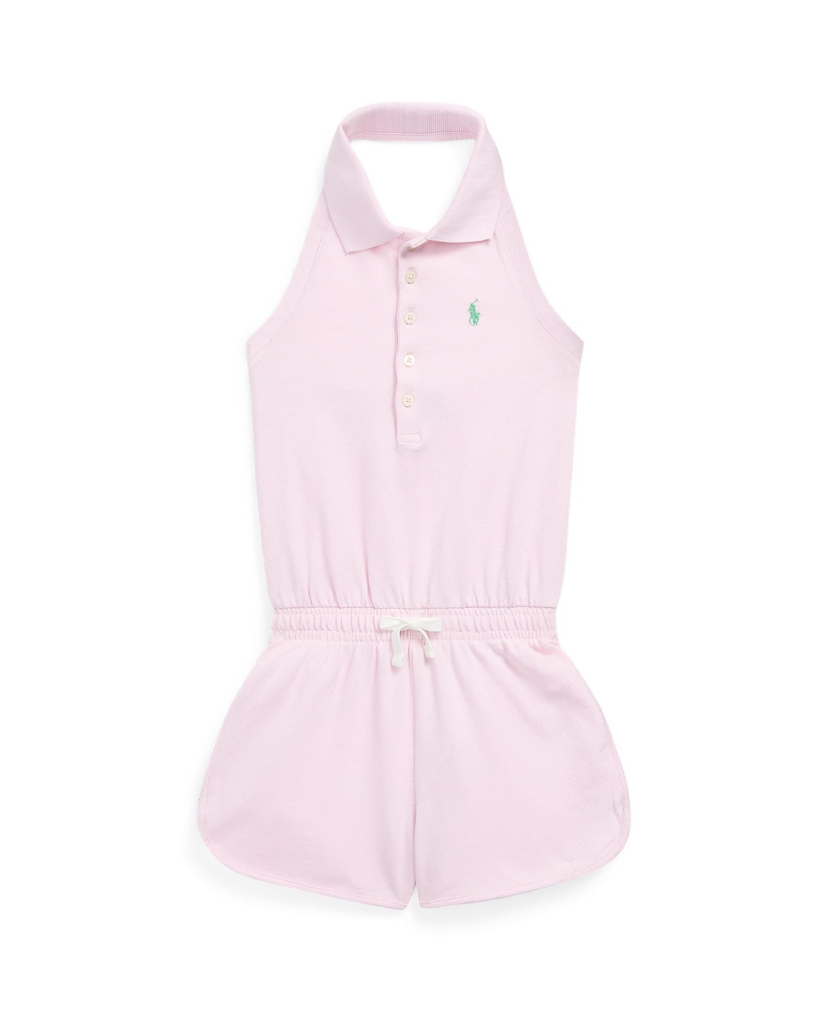 Shop Polo Ralph Lauren Toddler And Little Girls Stretch Mesh Halter Polo Romper In Deco Pink With Light Green