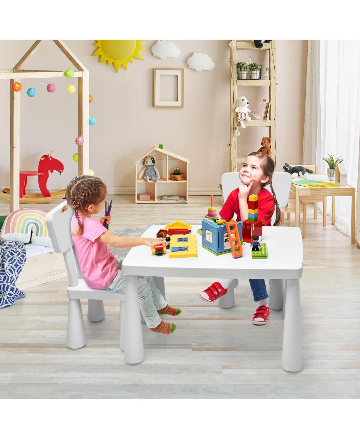 Slickblue 3 Pieces Toddler Multi Activity Play Dining Study Kids Table and Chair Set