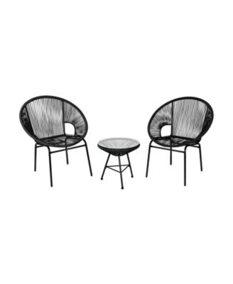 Patio Bistro Set 3 Piece Acapulco Chairs with Glass Table