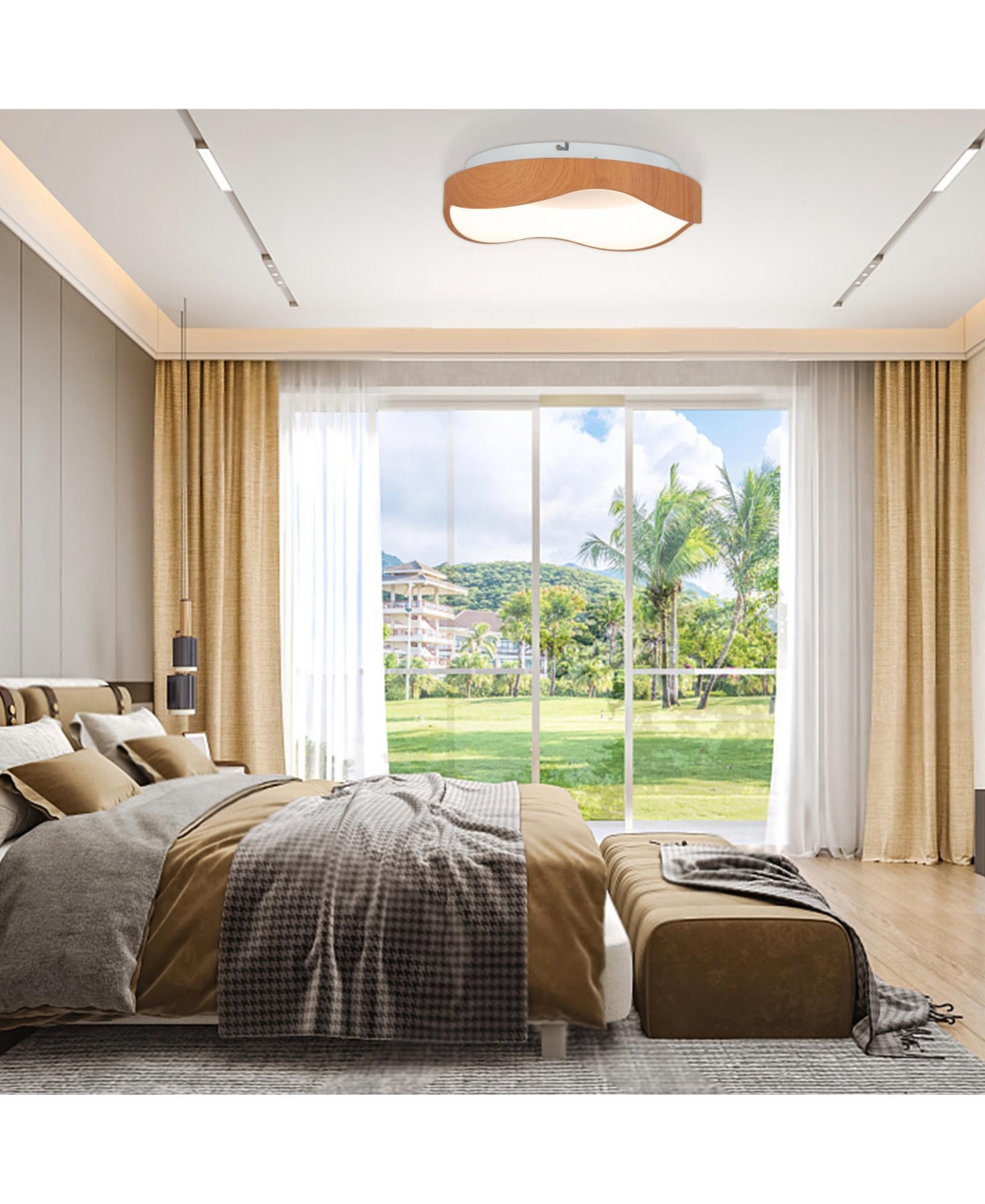 Slickblue 24W Modern Led Mount Ceiling Light with Wood Pattern and Metal Frame
