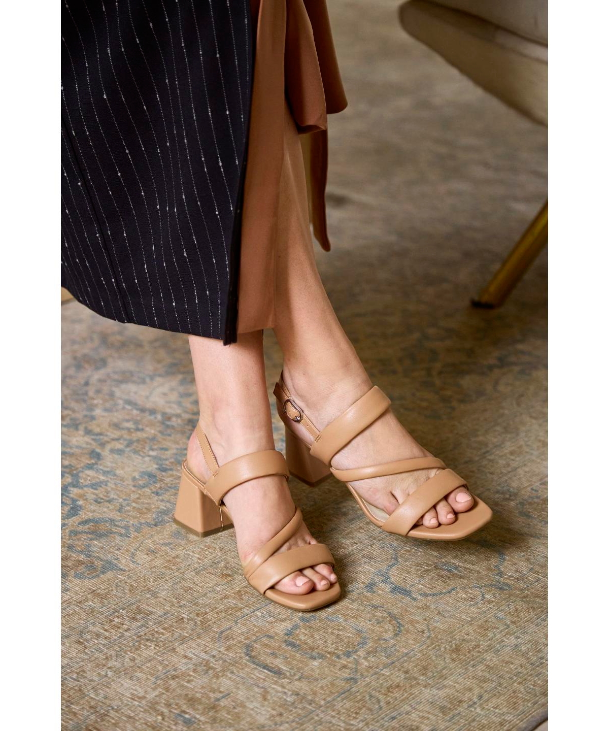 Shop Lifestride Women's Celia Asymmetrical Block Heel Dress Sandals In Siena Beige Faux Leather