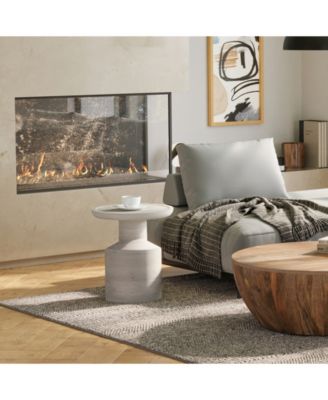 Haynes Solid Mango Wood Wooden Accent Table in White Wash