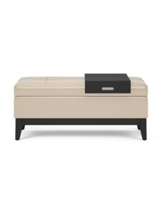 Oregon Storage Ottoman Bench with Tray in Satin Cream Pu Leather