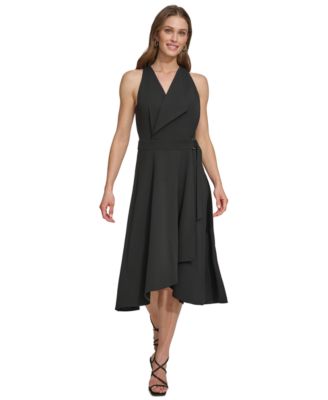 DKNY - Women's V-Neck Belted Sleeveless A-Line Dress