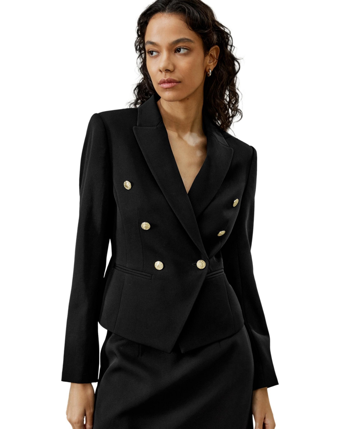 Women's Tailored Double-Breasted Blazer for Women - Black
