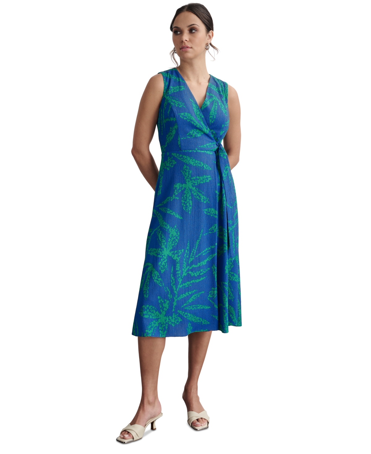 Shop Dkny Women's Printed Side-tie Sleeveless A-line Dress In Submerge Multi