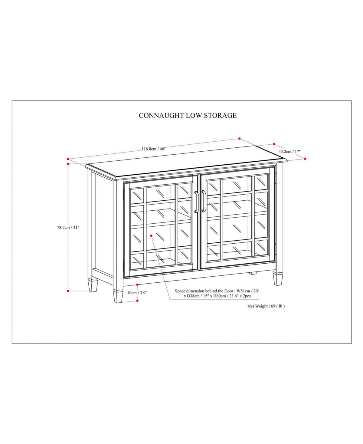 Simpli Home Connaught Solid Wood Low Storage Cabinet In Antique White In Antique White