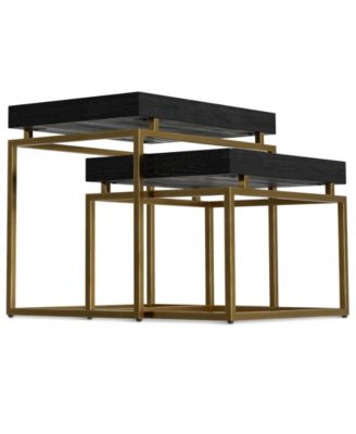 Macy Solid Mango Wood 2 Pc Nesting Table in Black, Gold