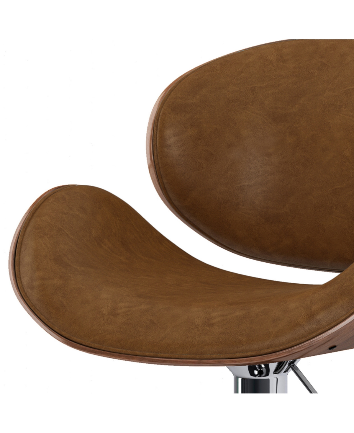 Simpli Home Marana Bentwood Adjustable Swivel Bar Stool In Deep Tan Pu Leather In Deep Tan
