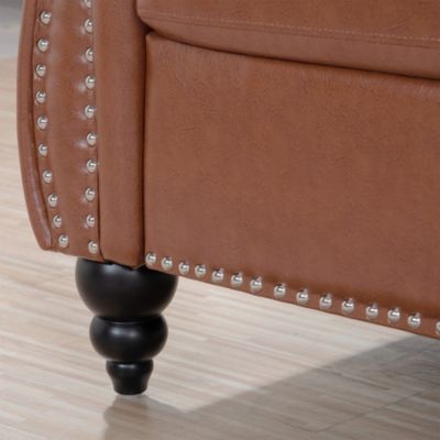 84.65" Brown PU Rolled Arm Chesterfield Three Seater Sofa