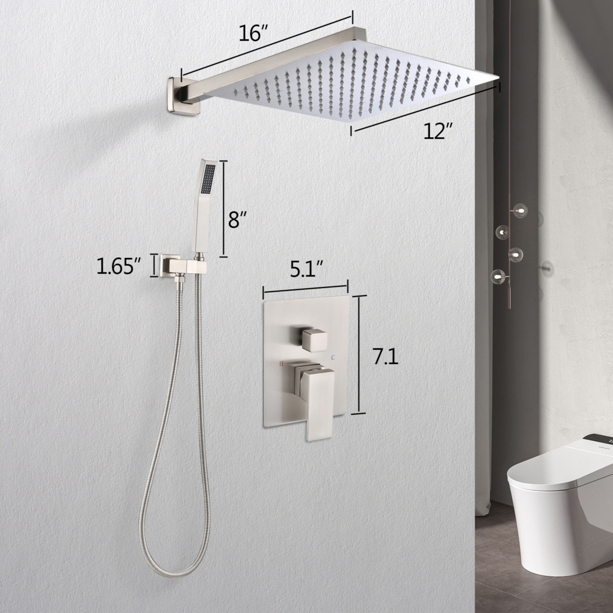 Streamdale Furniture 12 Rain Shower Head Systems Wall Mounted Shower