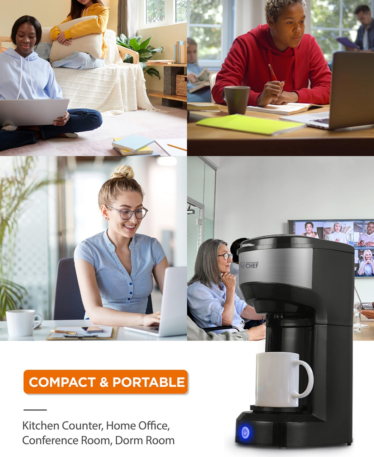 Commercial Chef Coffee Machine, K Cup Coffee Maker 13 Ounce Water Tank, Single Serve Coffee Maker and Portable Coffee Maker Single Serve with One Touc