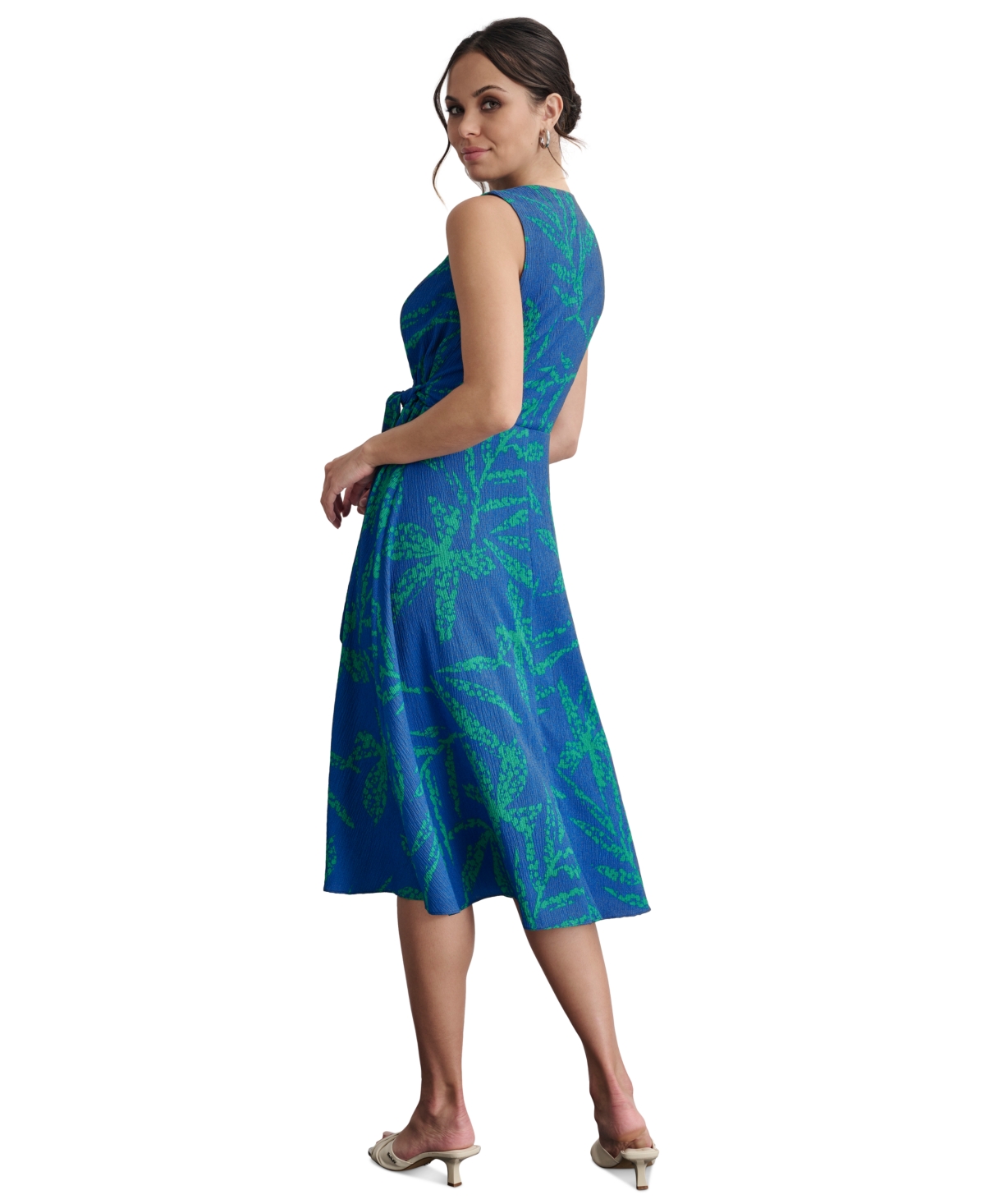 Shop Dkny Women's Palm-print Textured Wrap Midi Dress In Submerge Multi
