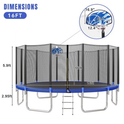 Streamdale Kids' 16FT Trampoline with Safety Enclosure, Hoop, Ladder