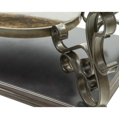 Cocktail Table, Glass table top, MDF W/marble paper middle shelf, powder coat finish metal legs. (52"Lx32"Wx20"H)