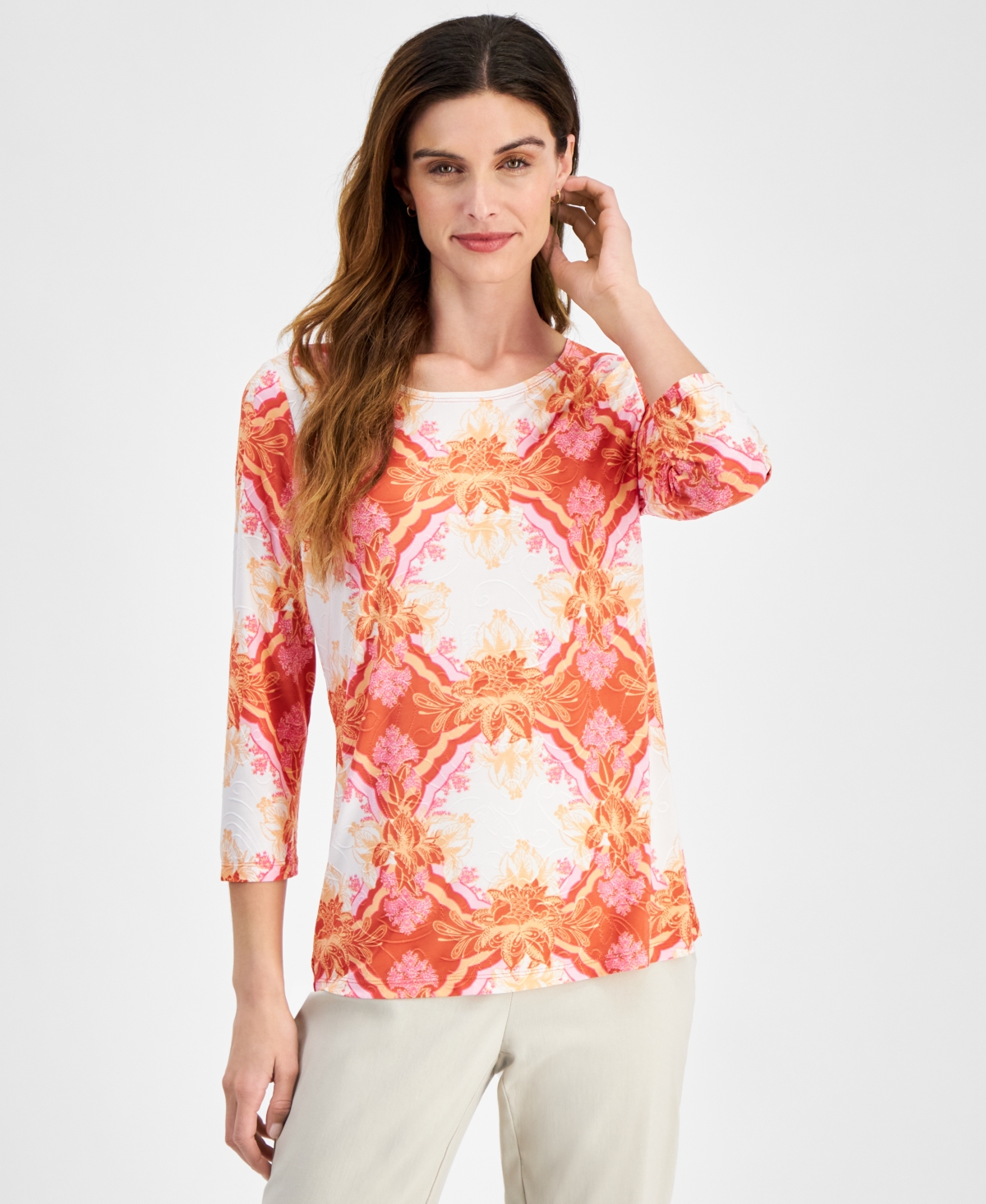 Jm collection jacquard tops outlet