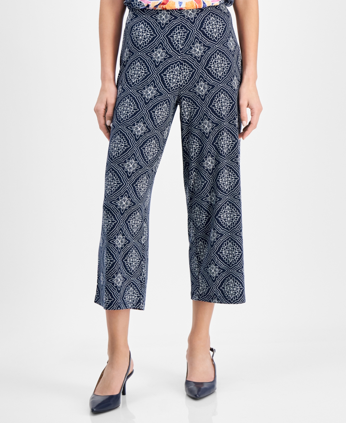 Women's Printed Culotte Pants, Created for Macy's - Intrepid Blue Combo