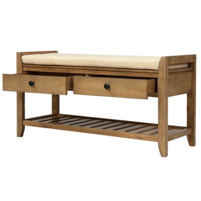Multipurpose Entryway Bench with Cushioned Seat and Drawers