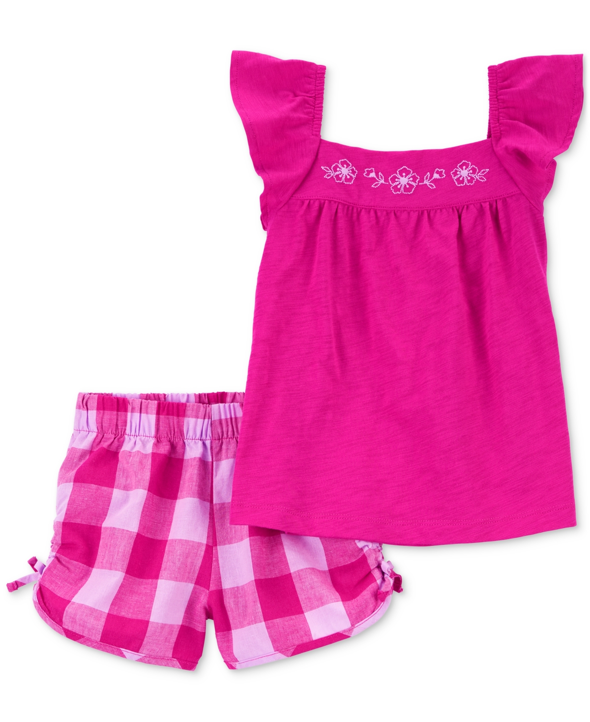 Shop Carter's Toddler Girls Flutter-sleeve Top & Gingham Shorts, 2 Piece Set In Pink