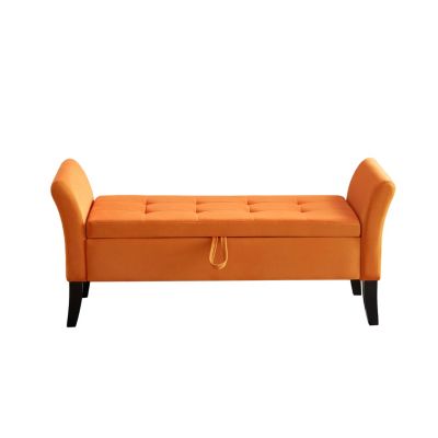 51.5" Bed Bench With Storage Orange Velvet
