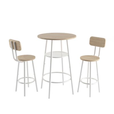 Bar Table, Equipped With 2 Bar Stools, With Backrest And Partition